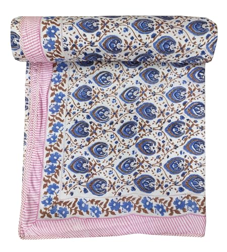 Exportindia Handmade dohar Bedspread Kantha Hand Block Print Home Decor AC Comferter Reverseable Print (Twin Size 60x90 Inch)