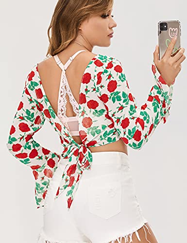 Image of DOBREVA Women's Push Up Bra Racerback Front Closure Bras Lace Padded Underwire Plunge Floral
