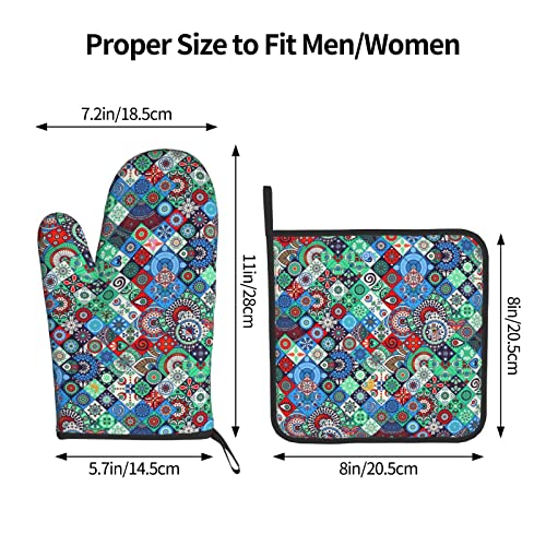 Oven Mitts And Pot Holders Sets,Mexican Tiles Resistant Hot Pads With Polyester Non Slip Bbq Gloves For Cooking #TOP5