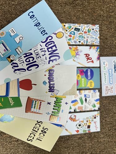 Image of CJ's Designer Class Subject Bookmark Set of 10 (7 x 2 INCHES) with Free Sticker - Perfect for Keeping Students Organized and Motivated, Multi-Color Bookmarks inch