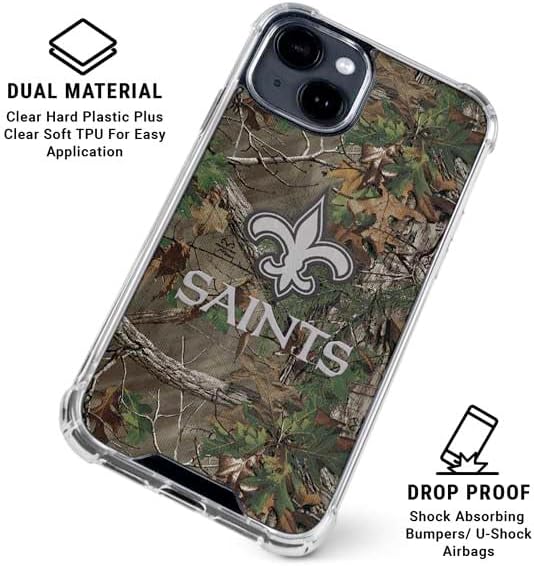 Skinit Clear Phone Case Compatible with iPhone 14 - Officially Licensed NFL New Orleans Saints Realtree Xtra Green Camo Design