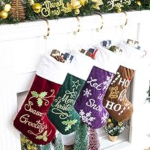 GEX Christmas Stockings 4 Pack for Family 22" Large Embroidered Classic Luxury Velvet Red Green Purple Brown Decorations for Fireplace Xmas Season Set of 4
