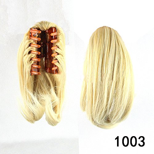 Beauty Wig World 26cm 95g Short Straight Synthetic Hair Piece Claw Clip in/on Ponytail (#Lightest blonde 1003)