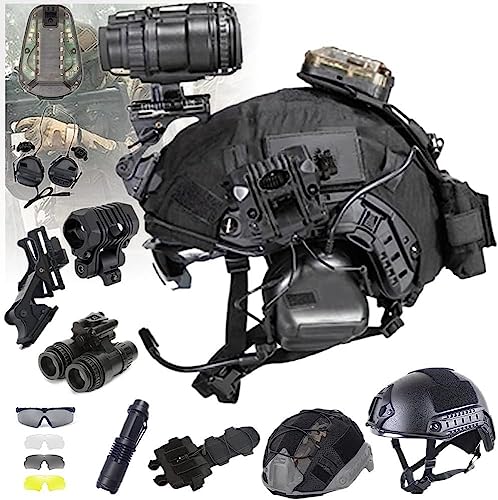 Tactical Helmet Set With Headset And Visor, Multifunctional Tactical Protective Helmets With Night Vision Model And Aluminum Alloy NVG Mount For Airsoft Shooting