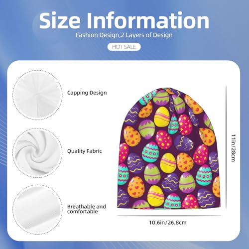 Easter Beanie Chemo Hats for Women Men Easter Egg Slouchy Cancer Headwear Stretchy Skull Cap Soft Knitted Hat Nightcap Chemo Gifts — view 2