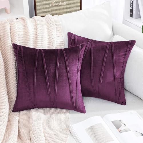 Image of Khooti Velvet Striped Cushion Cover Pack of 1-40 inchX40 inch /102X102 Cm | Purple | Soft Pillow Covers Cushion Case for Sofa Bedroom Living Room Chair Car, Cushion Cover with Zig Zag Pattern