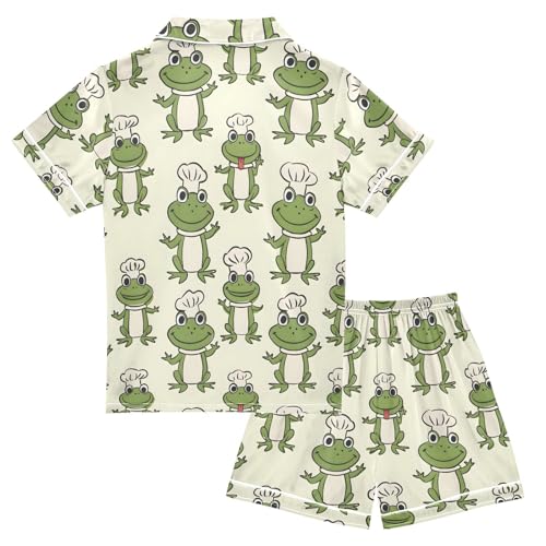 ALAZA Funny Animal Frog Green Satin Pajamas Set Short Sleeve Button Down Sleepwear Summer Pjs 2 Piece2