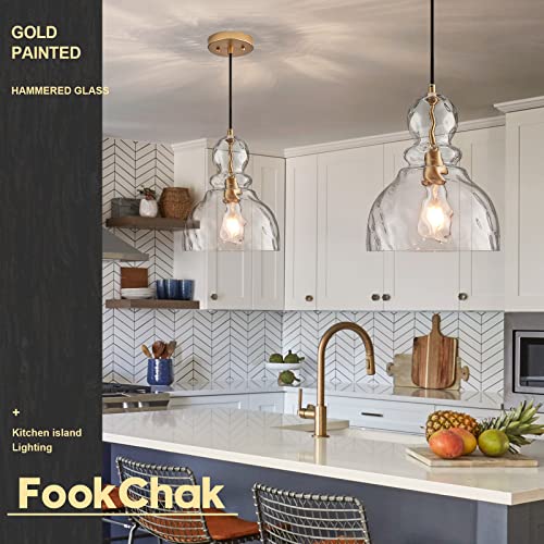 Fookchak Hammered Glass Pendant Light For Kitchen Island 1-Light Modern Gold Pendant Lighting 10Inch Large Ceiling Pendant Light Fixture For Kitchen Sink Dining Room Hallway Entrance, E26 #TOP3