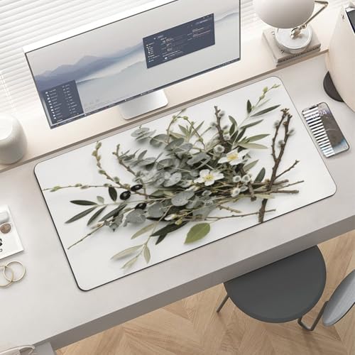 White Natural Greenery Twig Desk Mat Grande Antideslizante miniatura 6