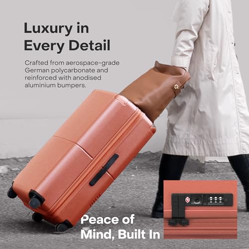 July Checked Plus Expandable - 28.75" Airline Approved Check In Luggage with Wheels, Rolling Suitcase for Men & Women - TSA Lock, Silent Spinner Wheels, Expansion Zip, Y-Strap - Clay by July - Image 6
