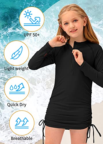 BesserBay Girl's UPF 50+ Adjustable Drawstring Rash Guard Shirt Half Zip Swim Dress Coverups 3-12 Years2