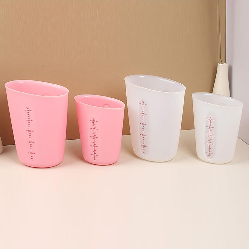 Taza Medidora 3 tazas medidoras de silicona con escala, transparentes, resistentes al calor, suaves, for hornear Jarra Medidora Cocina(White 500ml)