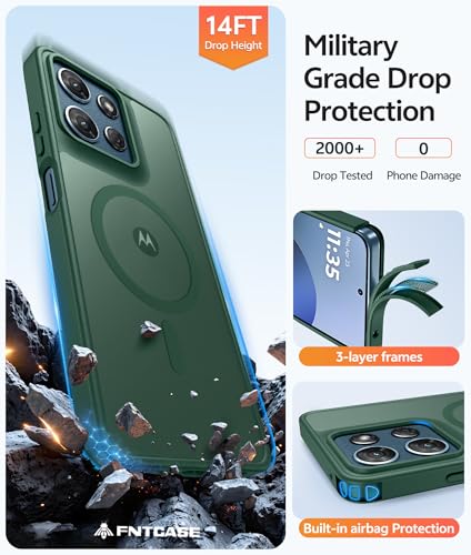 Image of FNTCASE for Moto G 2026 /2025 Case: Motorola Moto G Play 5G 2026 Case [Compatible with Magsafe] Translucent Matte Cases with [Screen Protector] Military Grade Shockproof Protective Phone Cover -Green
