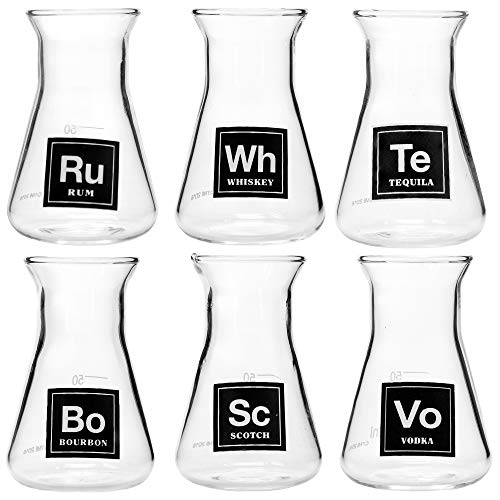 Drink Periodically Set Of 6 Laboratory Erlenmeyer Flask Shot Glasses, Clear Glass-2.75Oz Each #TOP13