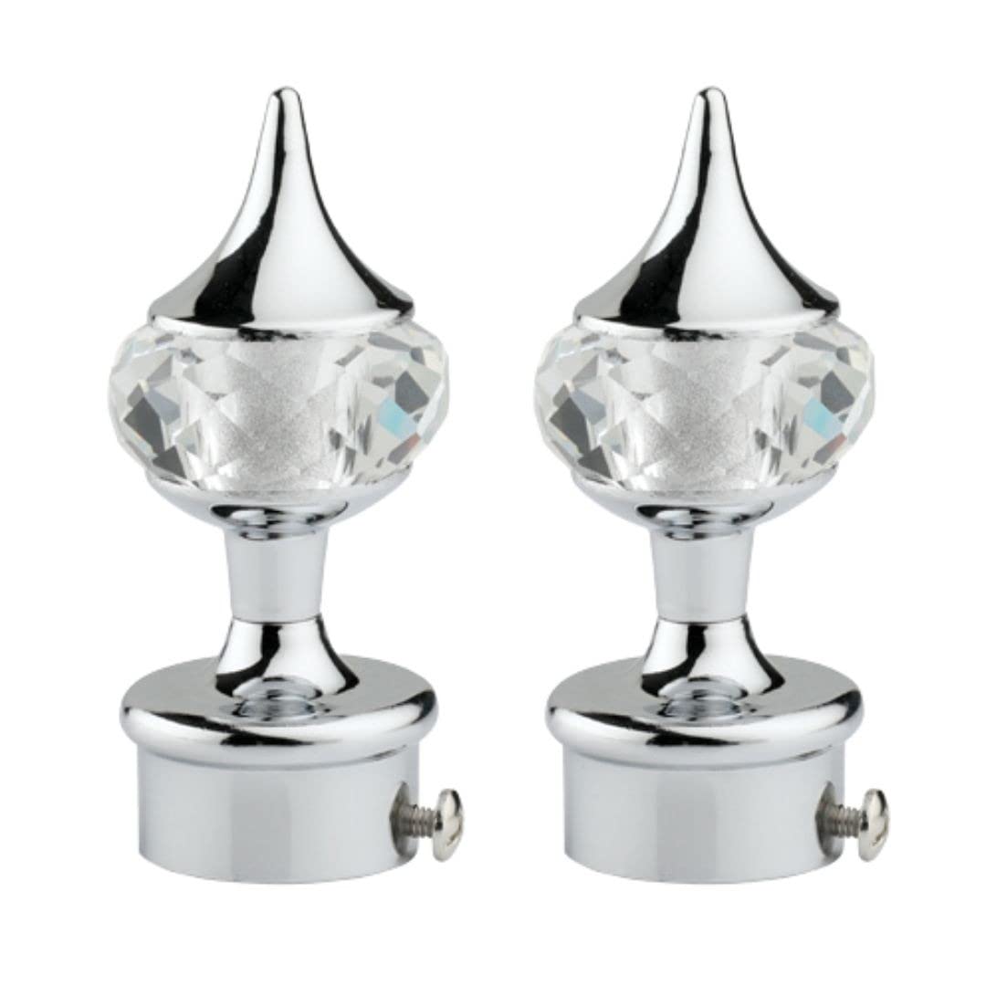 RKOING® Diamond Stainless Steel Curtain Bracket Parda Holder Rod Pocket Finials Designer Door and Window Rod Support Fittings (Pack of 2, Silver)-image-0