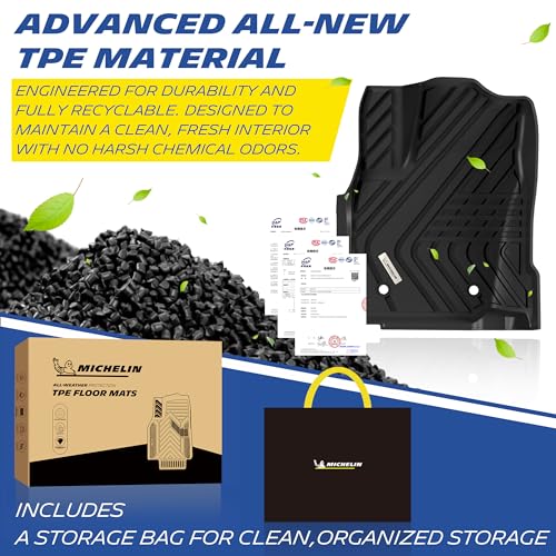 Image of Michelin Vehicle Mats for 2024-2026 Toyota Tacoma Double Cab Auto Tran | Fit for TRD /SR /SR5 /Limited, All-Weather TPE Custom Fit Liner, Not Fit Hybrid or XtraCab, Elite