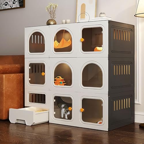 Kanduo キャットハウス 猫ケージ、DIY猫囲い、猫ハウスペットベビーサークル猫用、猫ケージ屋内用トイレ付き、組み立て簡単キャッテリー(Black,106x46.5x106cm)