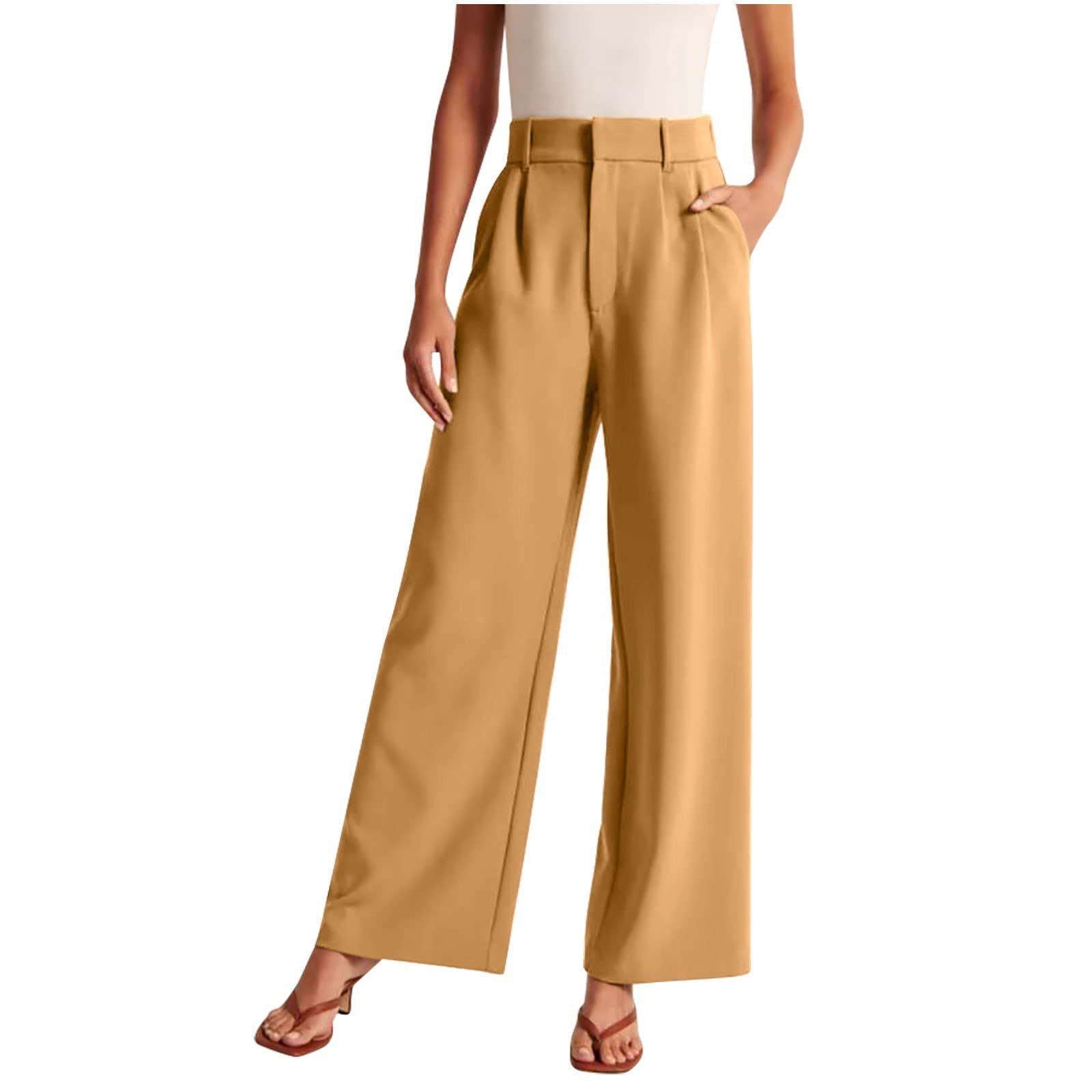 Akklian Wide Leg Dress Pants Women High Waisted Business Casual Pants Long Length Pleated Suit Pants Trendy Office