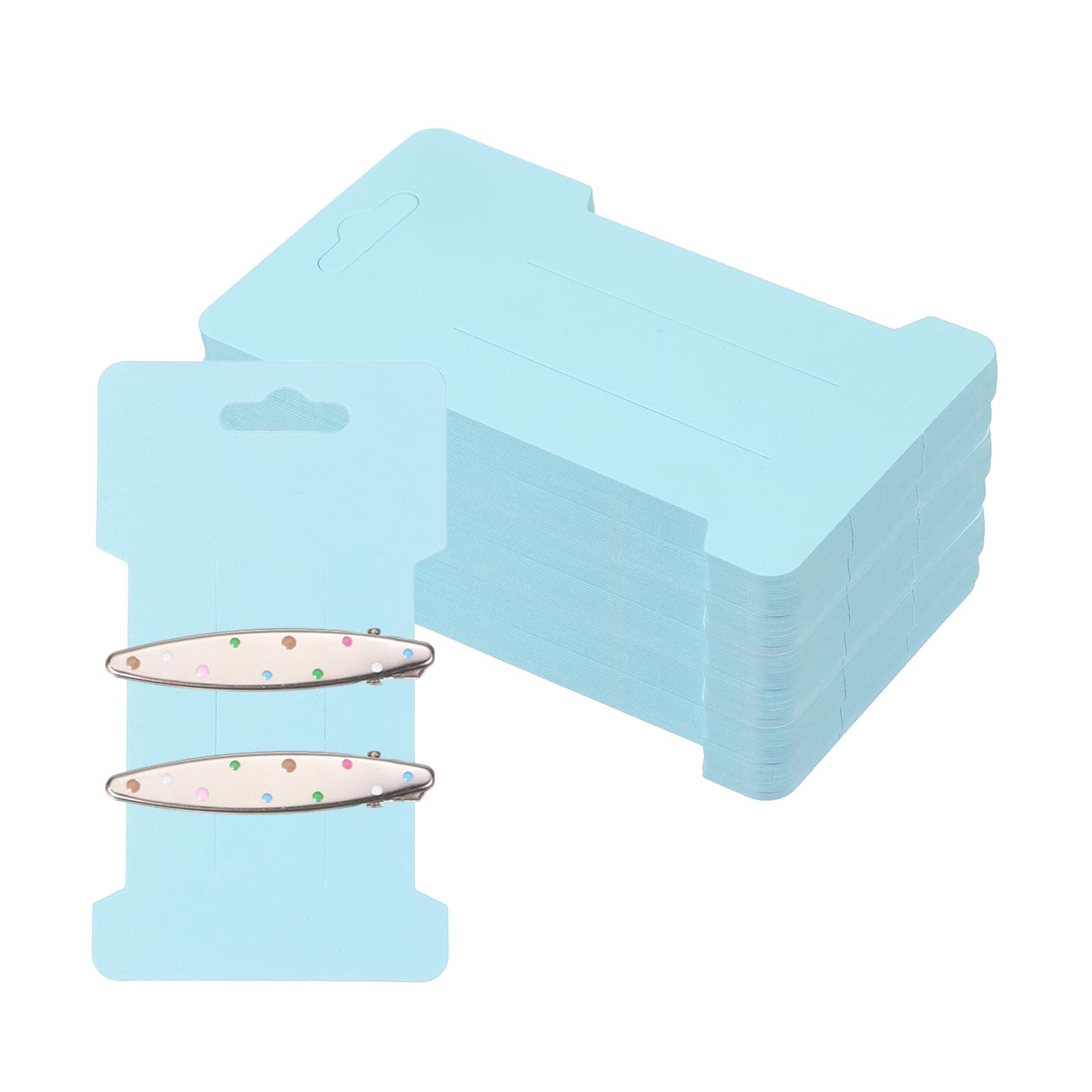 PATIKIL 200Pcs Hair Clip Display Cards, 4.5"x2.6" Kraft Paper Hair Bow Clips Holder Card Rectangle Cardboard for Barrette Headband Jewelry Accessory Organizing Selling, Light Blue