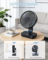 ArsMotin Tischventilator Automatisch Oszillierend, Leise 30 dB, Sanfter Luftstrom, 4500mAh Akku, USB-C, LED Display, Abnehmbar, 4 Geschwindigkeiten, Klein & Tragbar für Büro, Zuhause – Ansicht 4