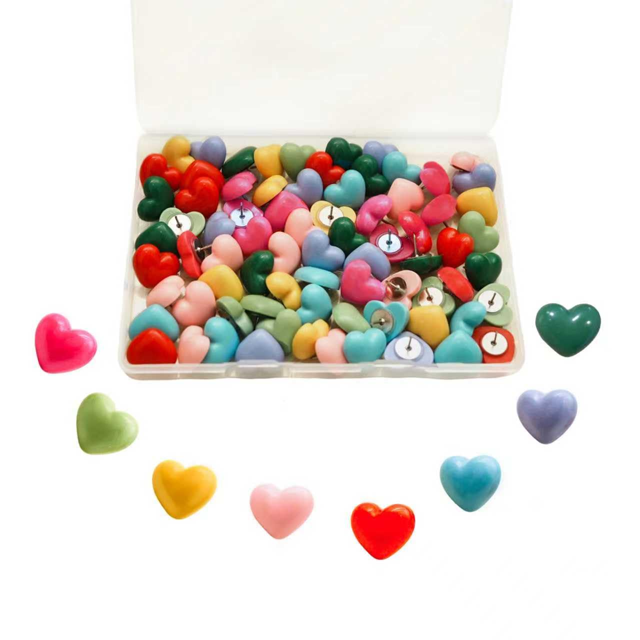 80 pines de corazón y bonitas chinchetas de plástico rosa para tablero de corcho en la oficina