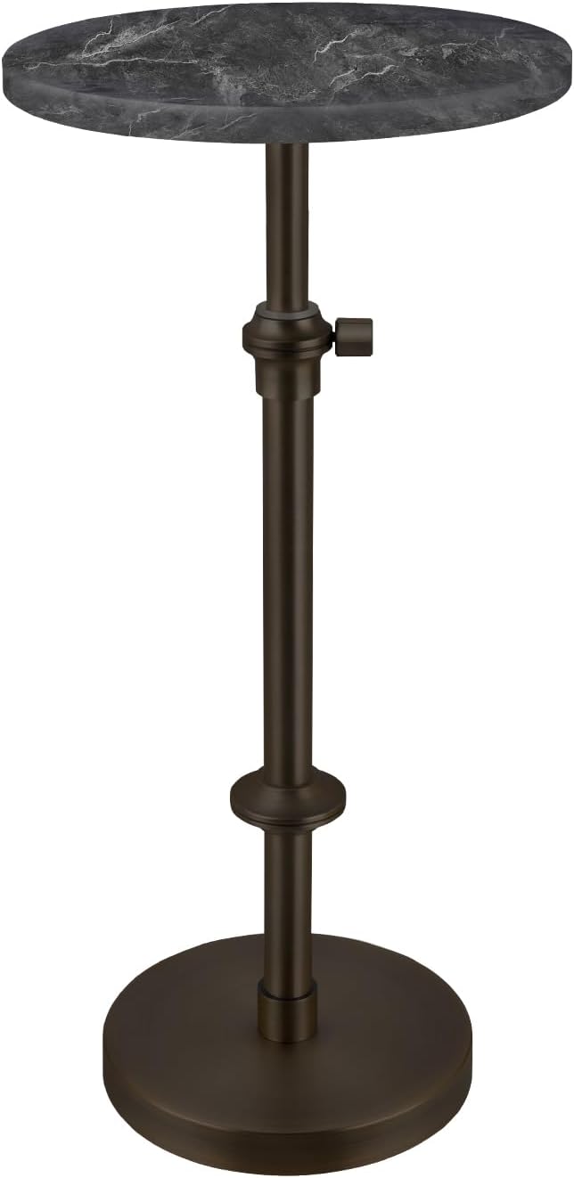 MILPROX Adjustable Height Natural Marble Drink Table with Anti-Slip Coasters,10 x 10 x 22-30 in,Antique Brass Round Side Table & Metal Plant Stand,Pedestal End Table for Living Room, Bedroom - Black