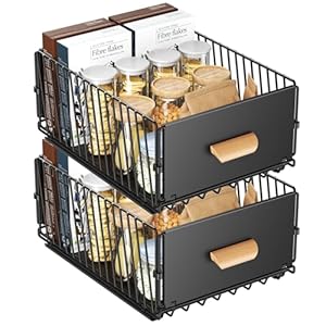 Telescopic Drawer, Extendable Drawer for Kitchen Cabinets, Slide Out Cabinet Organiser with Handle & Adhesive for Kitchen Pantry, No Drilling 23.5 x 39.5 x 19.5 cm, 2 Packs