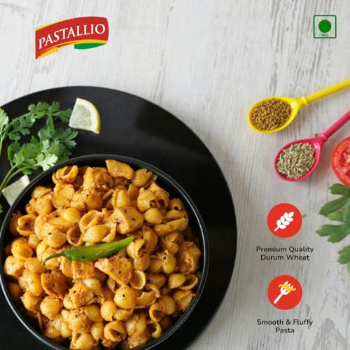 Image of Pastallio Shell & Long Macaroni Rigati Pasta | 500g x 2packs (1kg) | Made of 100% Durum Wheat Semolina (Suji)