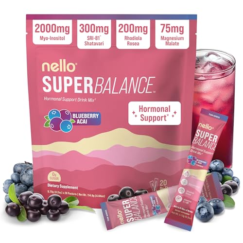 Nello Superbalance Hormonal Support Drink Mix SRI-81 Shatavari Myo-Inositol Rhodiola Rosea Vitamin C Magnesium Theobromine (20 Servings Blueberry Acai)