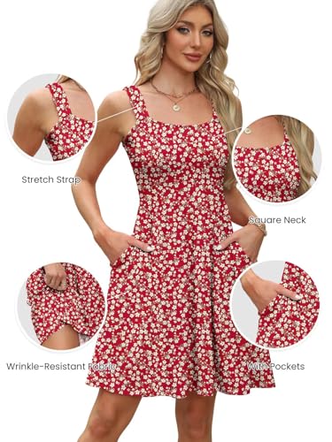 Image of QACOHU Summer Dresses for Women 2026 Sleeveless Square Neck Sundress with Pockets Casual Tank Beach Floral Boho Maxi Dress