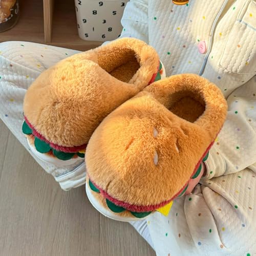 Cute Burger Fuzzy Slippers Women Cozy Warm Soft Anti-Slip Soles Indoor Outdoor Closed back Fluffy Slippers2