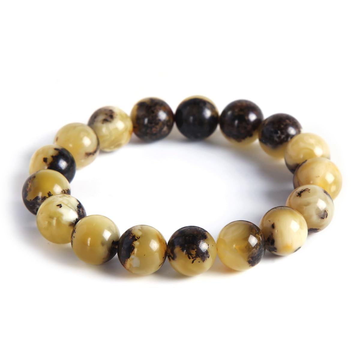 Guptue Natural Baltic Amber Bracelet for Adults (Women/Men)/ Baltic Amber Rainbow Beads Certified Amber Jewelry/Stretch Handmade Gemstone Wristband