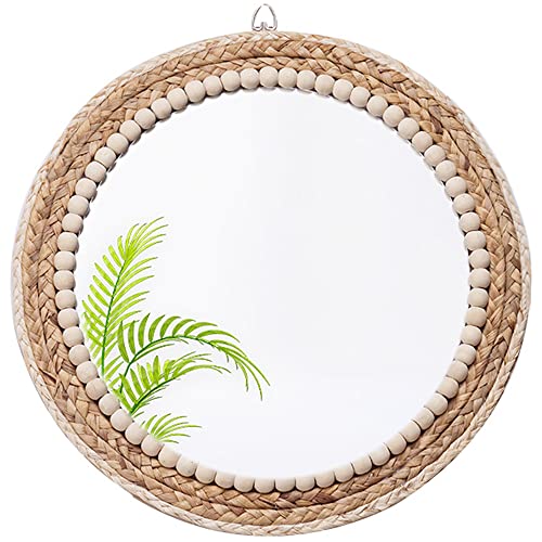 Nadong 15" Boho Rattan Mirror,Round Wall Mirrors Wicker Mirror Boho Decor,Boho Wall Mirror For Farmhouse, Living Room, Bedroom, Bathroom Decor (A) #TOP25
