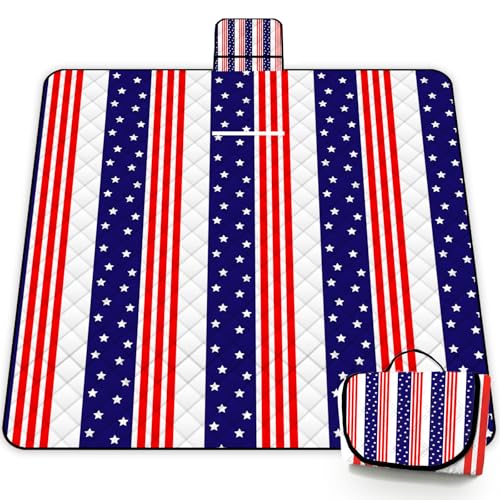Poedist Extra Large Patriotic Picnic Blanket Waterproof,80"x 80"Foldable Machine Washable Beach Blanket,Outdoor Blanket for 6-8 Adults,Suitable for Indoor Crawling,Park Beach,Camping,Hiking,Family