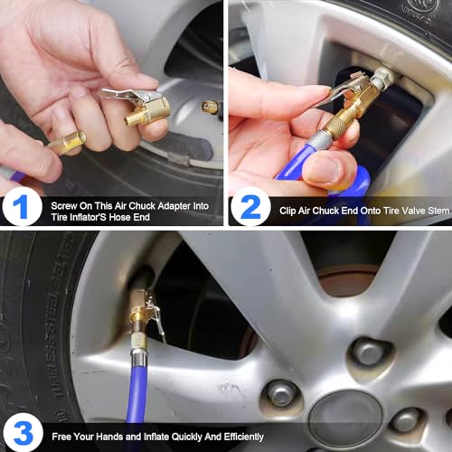 image for ptiysta 2pcs Locking Tire Air Chuck,Brass Tire Inflation Hose Adapter,