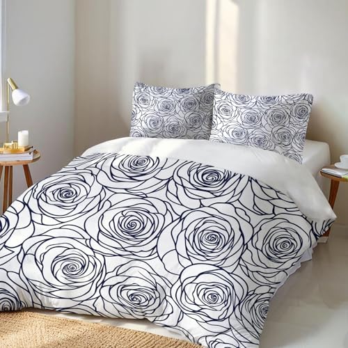 Parure de lit bleu blanc rose contour avec housse de couette zip
