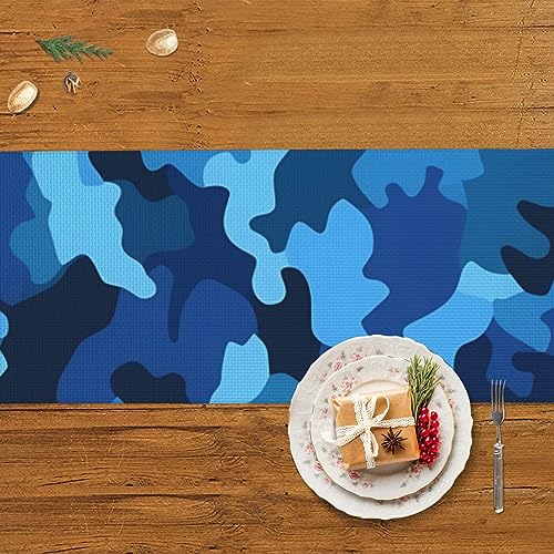 Chemin de table en lin camouflage bleu 35x40 cm pour repas chaleureux - 6