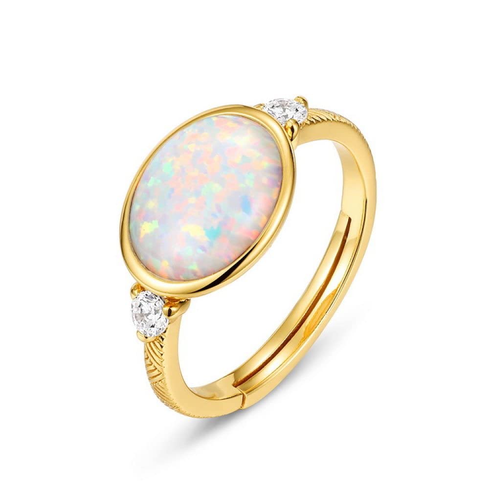HGJH Anello Regolabile,Anelli Ovali Regolabili per Donna Opale A Forma di Uovo Argento Sterling 925 Micro Pavé Zircone Boho Placcato Oro 7 Anelli di Promessa Chakra per Ragazze Signore