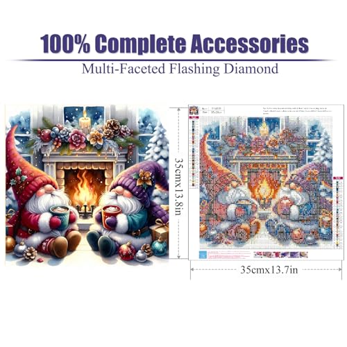 Image of Eiazuiks Christmas Diamond Art Kits for Adults, Christmas Diamond Painting Kits for Adults 5D DIY Full Drill Diamond Dots for Gift Wall Decor and Relaxation Gem Arts Gnomes Fireplace 14x14 inch
