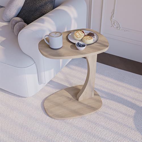 sugodesign Beistelltisch Couch mit Rollen, Kleiner Beistelltisch C-Form, Sofatisch in stylischer Smoky-Oak Optik, Kleiner Couchtisch fürs Wohnzimmer, ideale Ablagefläche für Laptops, Tassen - Norma