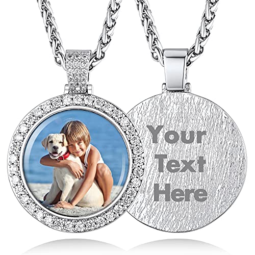 Custom4U Picture Necklace Personalized Photo for Men Women Steel/18K Gold Plated/Black Custom Angel Wings/Heart Pendant Necklace with Picture Memory Circle Chain 18-30 Inch,Hip Hop Jewelry+G