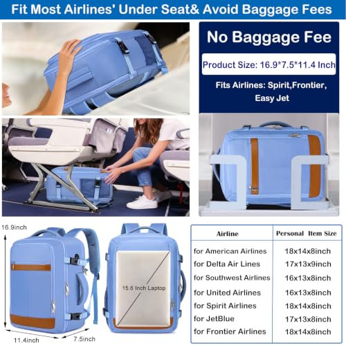 Image of Travel Laptop Backpack for Men Women Airline Approved Carry On Backpack with Shoe Pouch,TSA 15.6inch Laptop Mochila Flight Approved Personal Item Bag for Weekender Bookbag Travel Essentials,Blue