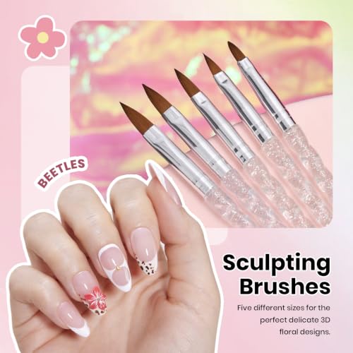 Image of Beetles Nail Art Brushes, 25pcs Nail Art Pens Daul Ended Dotting Tools | Striping Liner Brushes for Nails Detail Drawing Nail Art Tools with Palette Brush Holder, DIY Home Manicure Design Set