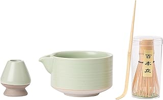 Juego de 4 Piezas Te Machata Kit Cuchara de Té de Bambú Herramientas Tradicionales Japonesas para La Ceremonia del Té(Verde)