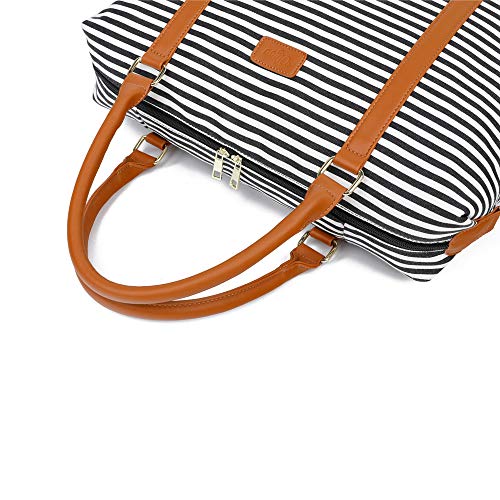 Ulgoo Travel Tote Bag Carry On Shoulder Bag Overnight Duffel in Trolley Handle (Black Striped)