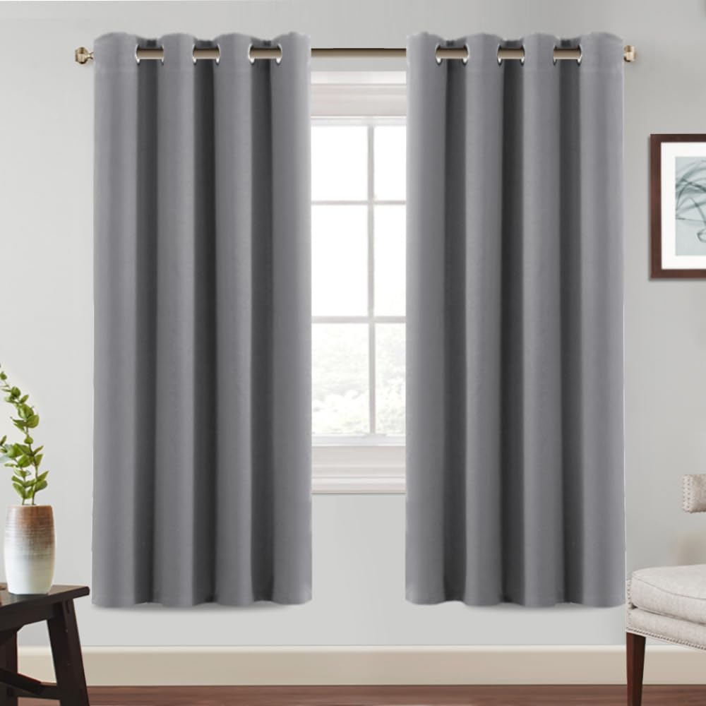 BellaHills Verdunklungsvorhänge Thermovorhang Wohnzimmer Grau H225xB140cm 2er Set Gardinen Blickdicht Kälteschutz Wärmeisolierend Ösenschal Schlafzimmer Blackout Curtains for Living Room