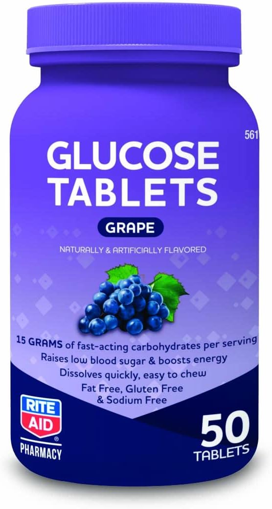 Rite Aid Glucose Tablets, Grape, 50 Count | Blood Sugar Tablets