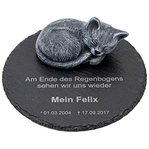 Personalisierter Gedenkstein Katze individuell anpassbar hochwertiger Grabstein Wunschgravur Schiefer Steinfigur wunderschöne Erinnerung für Zuhause oder als Grabschmuck Cover