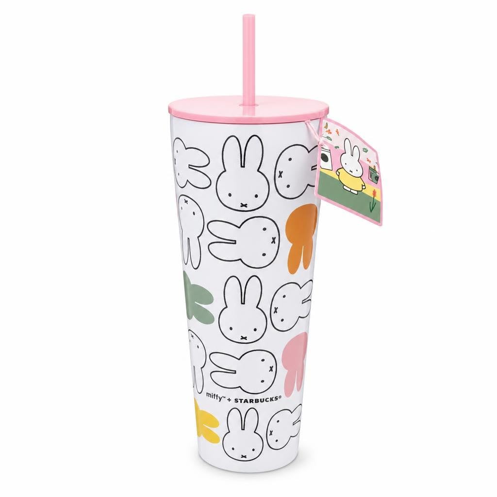 x Miffy Stainless Steel Cold Cup 26 oz (770ml) – Double-Wall Insulated Reusable Tumbler with Straw & Lid, Stainless Steel Cold Beverage Cup, Limited Edition Collectible Drinkware