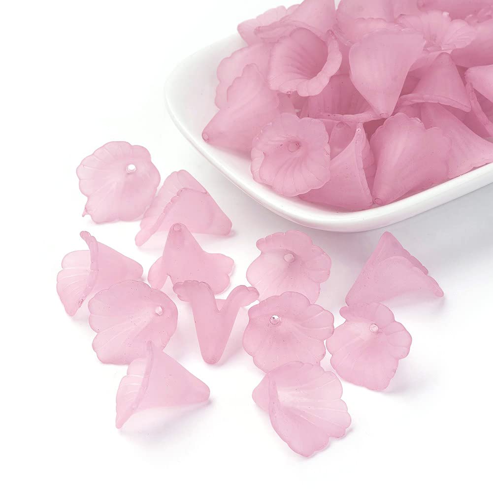 Craftdady 100pcs Frosted Flower Bead Caps Floral Morning Glory End Cap Matte 20mm for Jewellery Making DIY Crafts Home Decoration, Pink — image 1